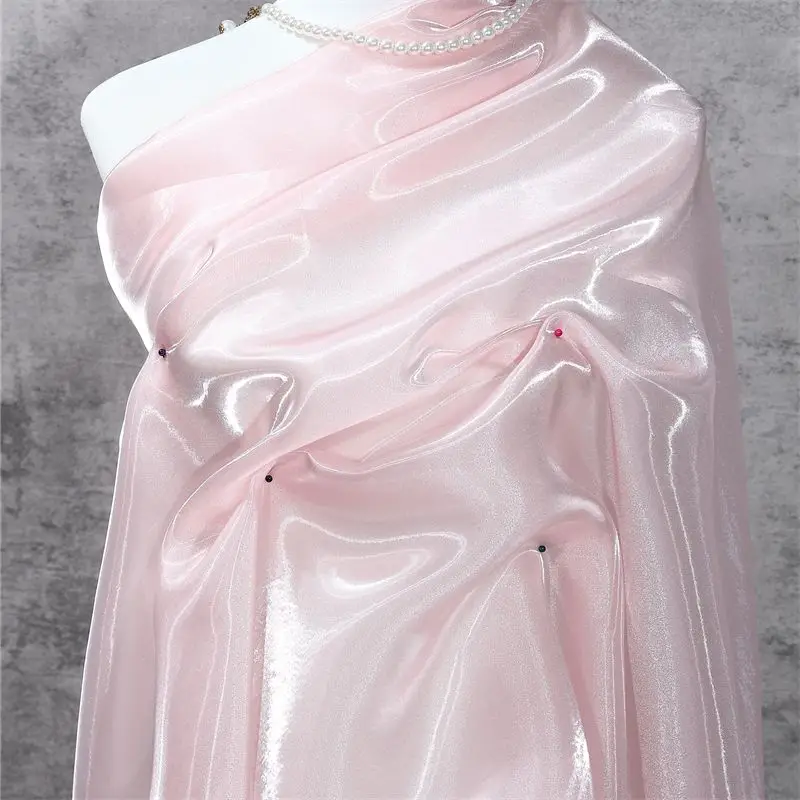 Liquid Organza Fabric By Meters for Needlework Dress Children's Clothing Stage Costume Diy Sewing Shiny Glossy Smooth Cloth Pink view 6