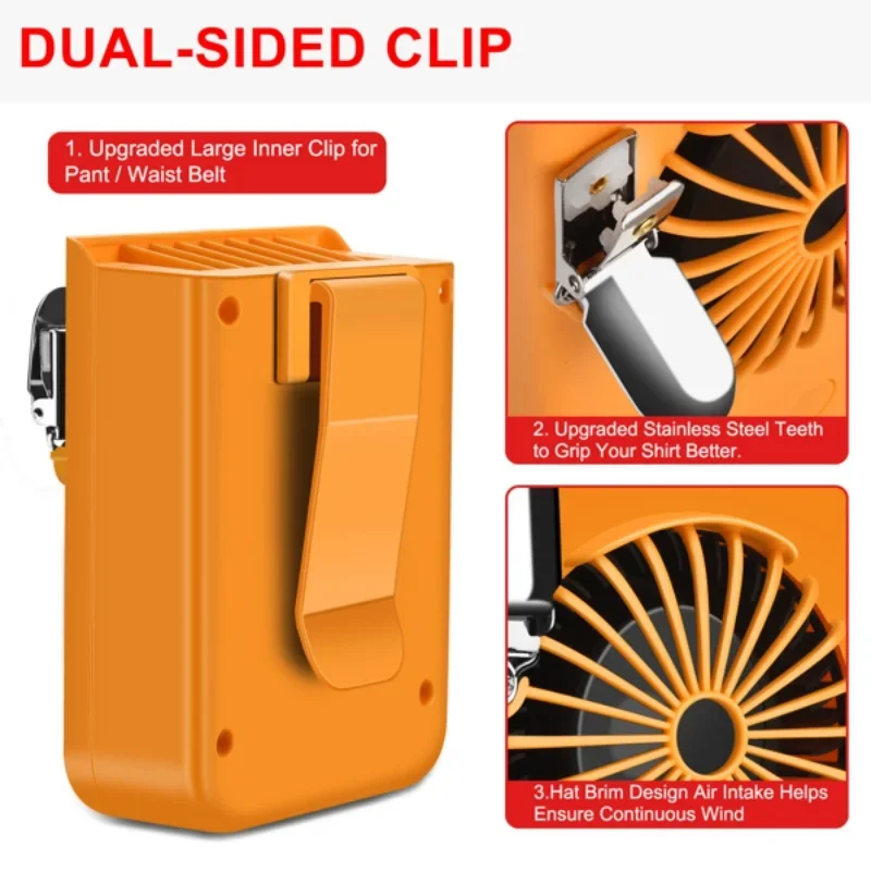 Portátil recarregável Clip-on ventilador, 8000mAh, 2 em 1, ventilador de pescoço, 3 velocidades, bateria operado, refrigeração poderosa, novo