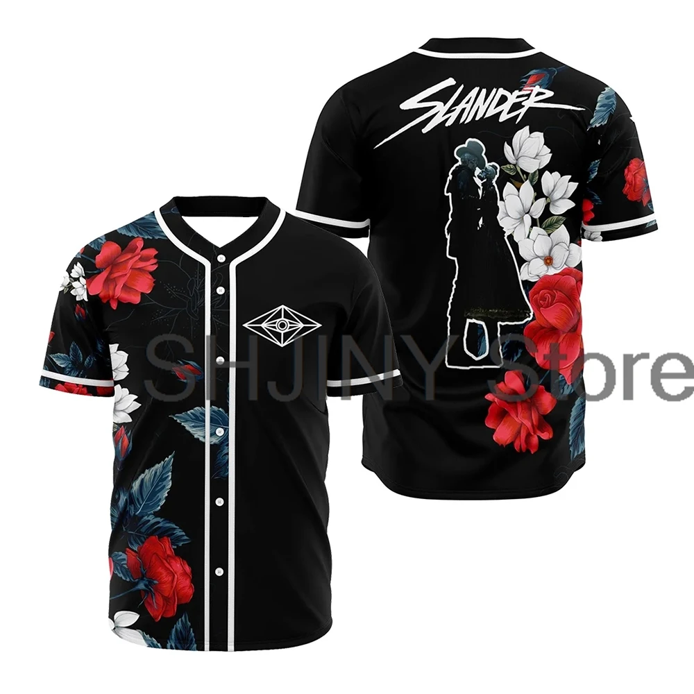 

Flowers Slander Jersey Baseball Jacket Shirts EDM Festival 2024 V-Neck Short Sleeve Tee Women Men Streetwear Tops