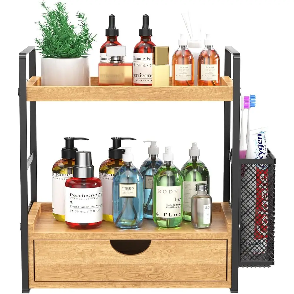 

2-Tier Bathroom Organizer with Drawers and Baskets, Multi-pose Makeup Organizer Countertop, Large Skincare Organizers, Vanity Or