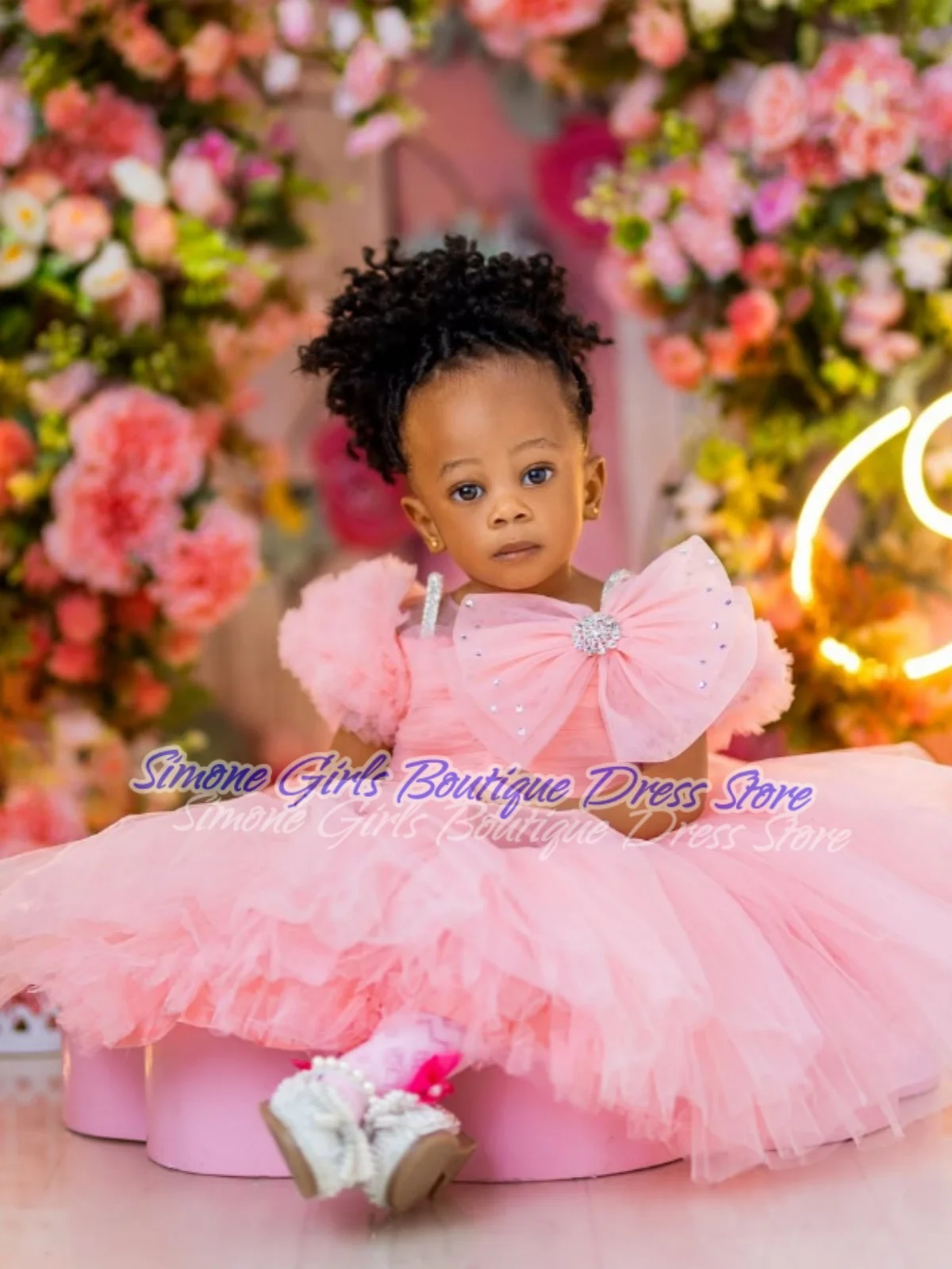 Bow Sequin Tutu Skirt Lantern sleeve Puff sleeves flower girl dresses for Wedding Ceremonies Photo Shoots Dance Performances