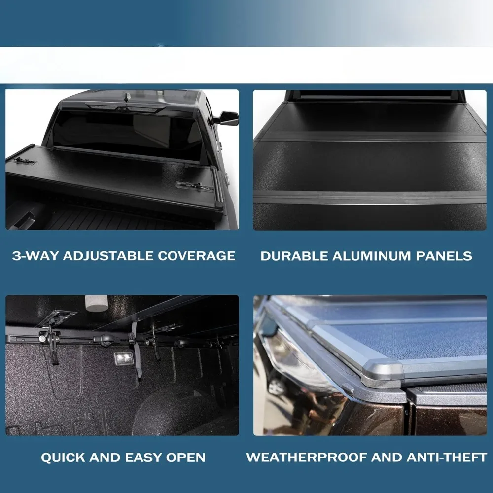 غطاء تونيو لسرير الشاحنة الصلب ثلاثي الطي متوافق مع سرير فورد مافريك 2022-2025 بطول 4.6 قدم (54.4 بوصة) #4