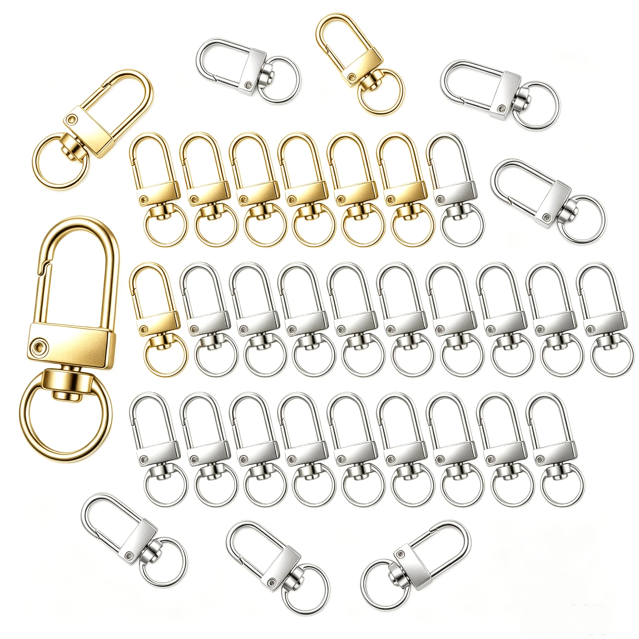 35pcs Rotating Spring Key Ring Set Lobster Clasps U Shaped Hooks DIY Keychain Bag Lanyard Connector Jewelry Making Accessories
