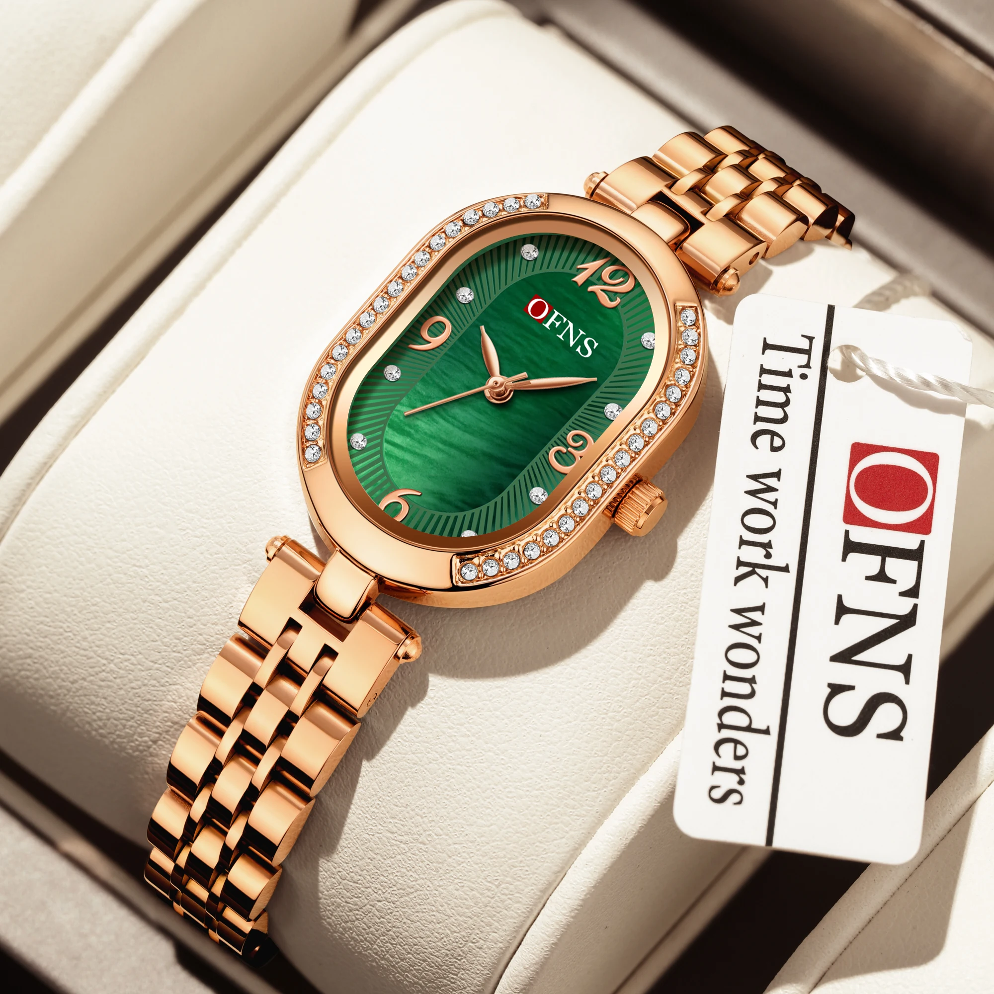 OFNS1575 2025 New Women's Diamond Luxury Elegant Retro Luxury Formal Women's Quartz Watch Waterproof 3ATM Mineral Tempered Glass