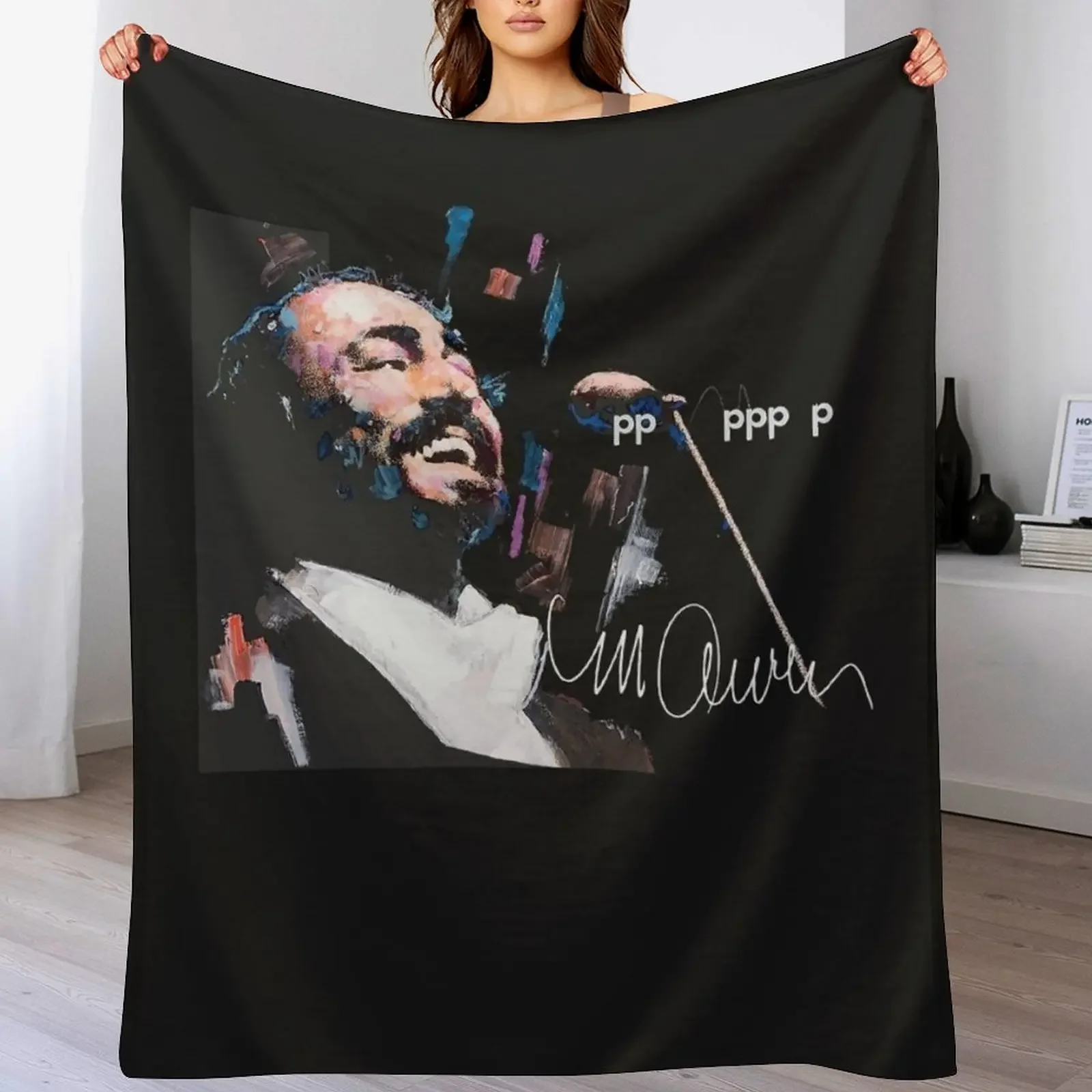 

Original Portrait of Luciano Pavarotti Throw Blanket Vintage Moving Beach Polar Blankets