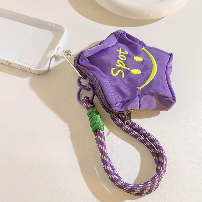 

Trendy Small School Bags Phone Strap Coin Purses Colorful Star-Shaped Smiley Coin Purse DIY Accessory Storage Phone Chain