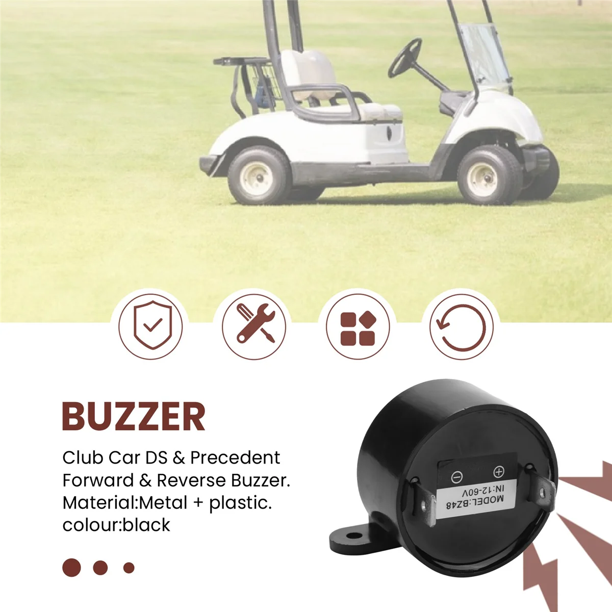 Buzzer de barrage avant pour Golf Cart, Club Car DS and Pride Edent, 1992-Up, 12V, 48V,1016851