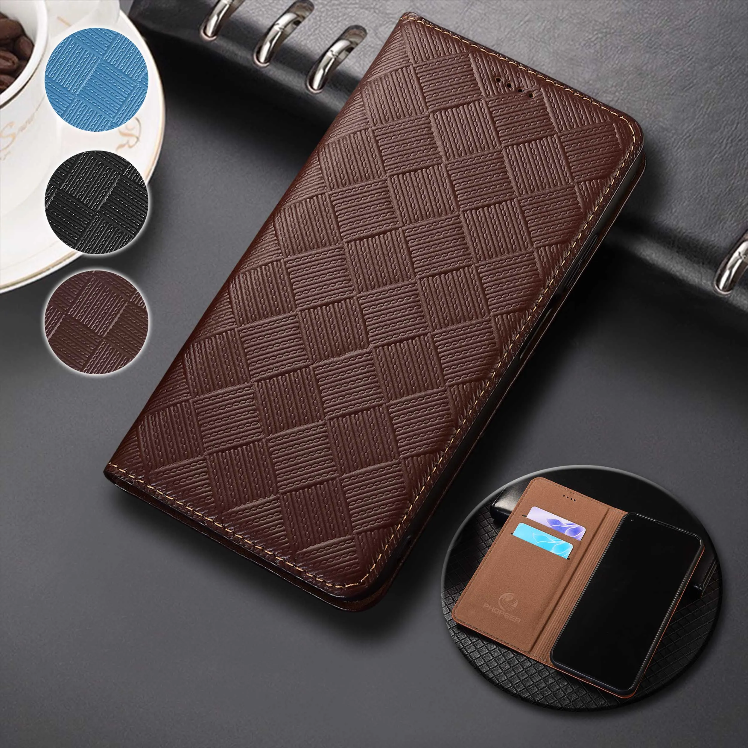 

For Xiaomi BlackShark 2 3 3S 4 5 5R Pro Knit Pattern Of Genuine Leather Wallet Flip Phone Cover Case Cowhide Scratch-Resistant