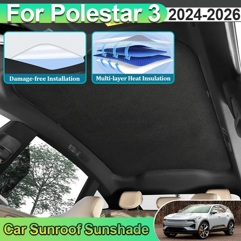 For Polestar 3 Accessories P519 2024 2025 2026 Sunroof Sunshades Electrostatic Adsorption Heat Insulation Skylight Roof Curtain