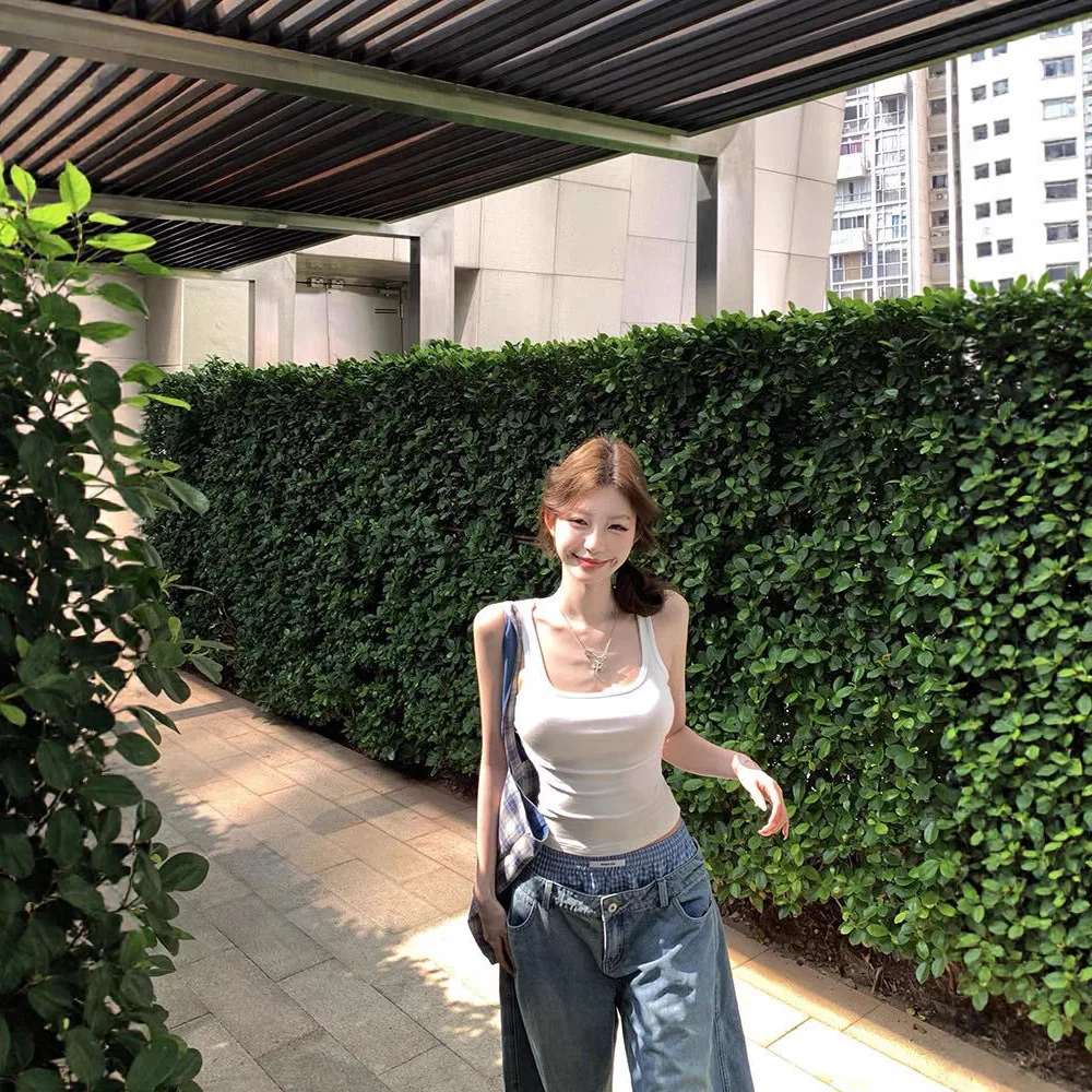 夏の新作セクシーUネックデザイン、スリムインナーウェア、胸パッド入り、多用途レディースコットンベストタンクトップ