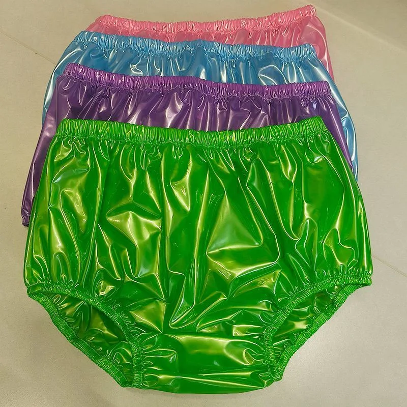 Men Woman Glossy Candy Color PVC Thick Soft Plastic Pants ABDL High Waist Waterproof Loose Diaper Briefs Incontinence Panties