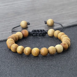 Sandalwood Natural Wood Beads Bracelet Tibetan Ethnic Buddha Meditation Bangle Elastic&Adjustable Prayer Men Women Jewelry Gift