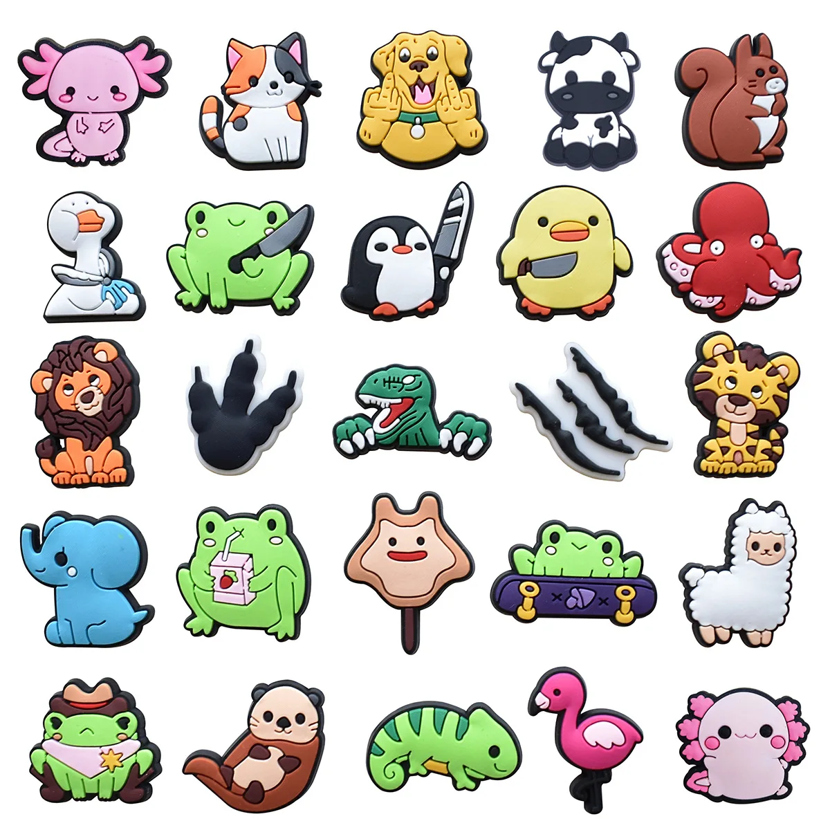 25pcs set Popular Cartoon Animal Themed PVC Shoe Charms easy install removable DIY Decor For Clogs Cute Stylish Clog Accessories