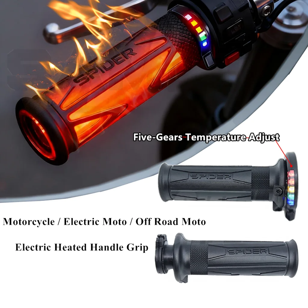 

Motorcycle Universal 22MM Heated Hand Grip 5-Gear Adjustable Temperature Handlebar Heater E-bike Motorcycle Accessories
