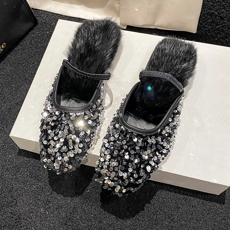 Spring and Autumn New Casual Sequins Mary Jane Shoes Women's Style Versatile Soft Sole Shallow Mouth Single Shoes