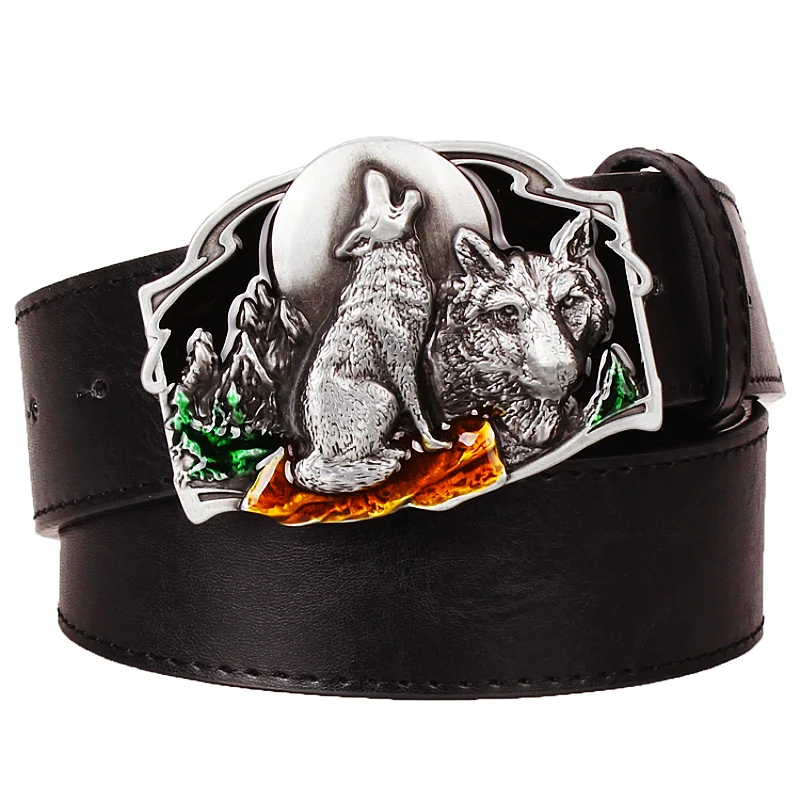 

Men Belt Wolf Pattern All-Metal Buckle Wolves Totem Coyote Sign Casual Jeans Waistband