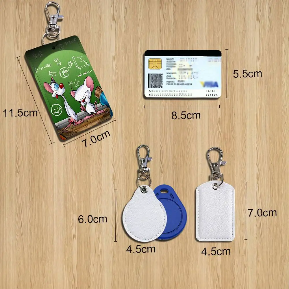 adorkable Pinky  Shrewdness Brain Rectangle ID Card Case Keychain Access Card Bag Key Tag Ring Leather Card Holder Key Ring