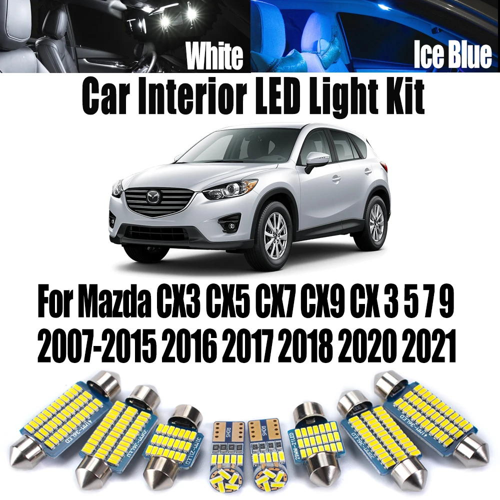 

Canbus для Mazda CX3 CX5 CX7 CX9 CX 3 5 7 9 2007- 2018 2020 2021 Лампа для чтения без ошибок Автомобильный светодиодный комплект внутреннего освещения багажника с картой и куполом