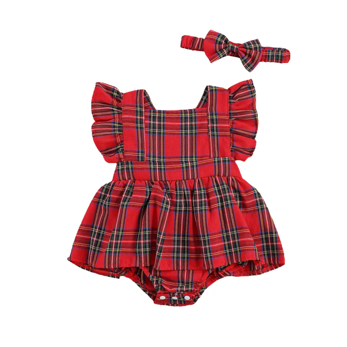 

Baby Christmas Santa Romper Cute New Year Clothes for Baby Girl Red Plaid Jumpsuit Infant Short Sleeve Playsuit Outfit