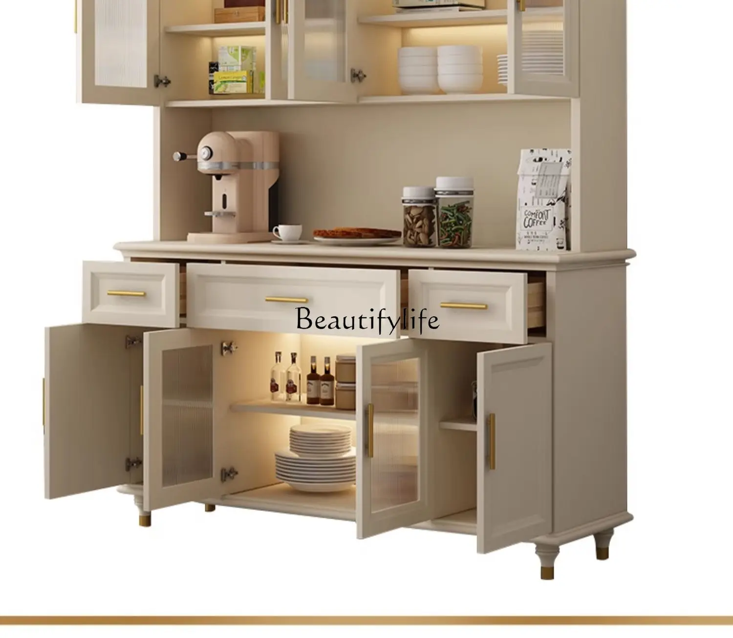 

American all solid wood modern simple log with glass wine cabinet storage locker
