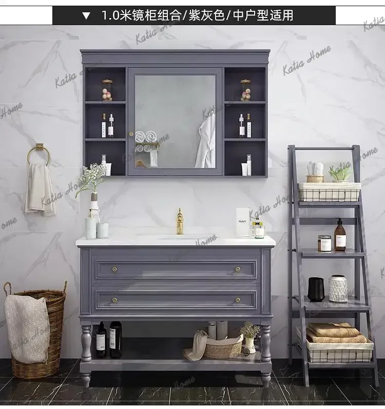FG  bathroom cabinet combination solid wood floor-to-ceiling washbasin rock slab washbasin pool mirror cabinet