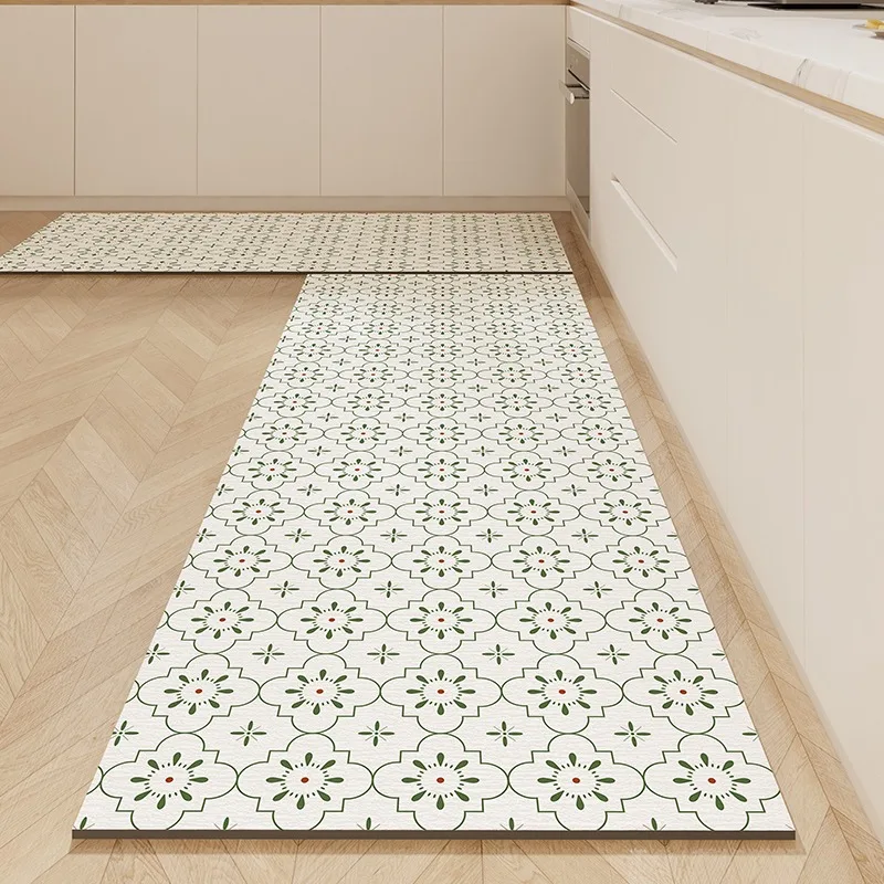 Kitchen Floor Mat PVC Leather Waterproof Soft Mats Anti-slip Oil-proof Washable Rug Modern Simple Print Plaid Foot-mat Ковер 러그