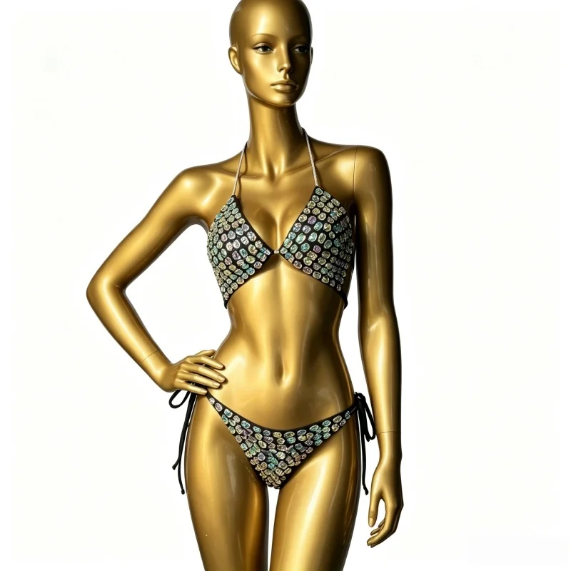 Women's Sexy Fashion Sparkly Rhinestone 2 Piece Bikini Set Crystal Bar Design Beach Vacation Pool Party Nightclub Swimwear