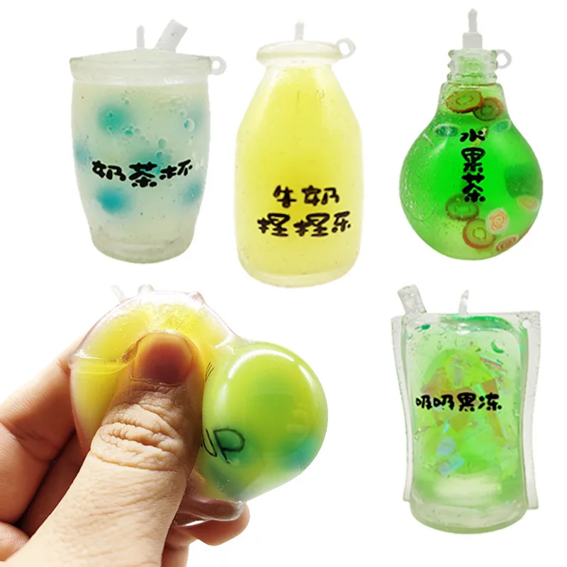 4 pcs squishy tabas fidget Slime Kawaii Squeeze Cup Fruit Tea Stress Relief Toy Milk Tea Cup Mini Milk Cup Kids Holiday Gifts