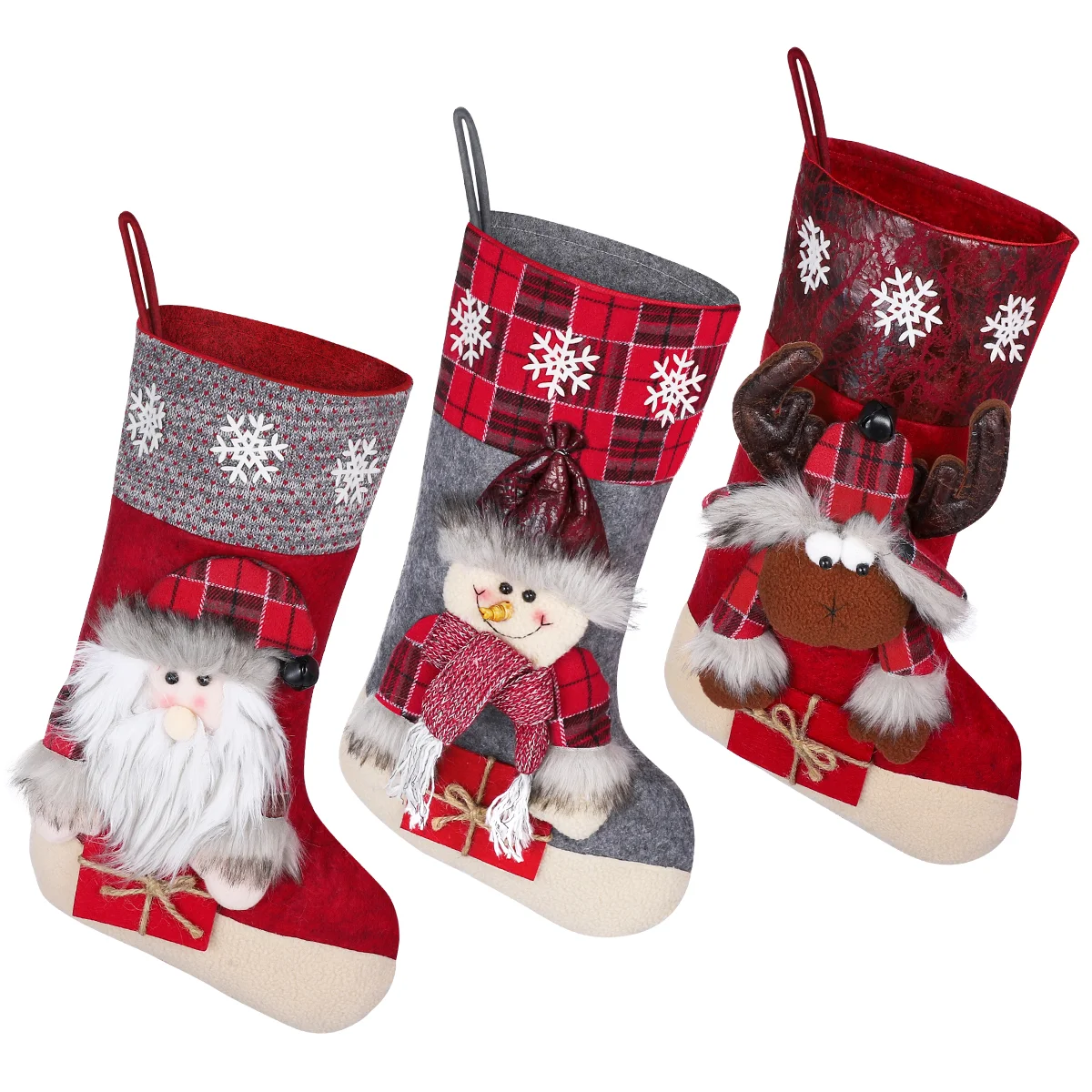 

Mini Christmas Stocking Set 3pcs Red Xmas Gift Card Pouch Child Artificial Tree Decorative Cartoon Socks Fabric Holiday