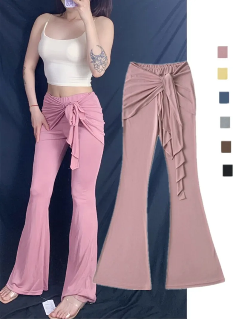 Ele été Long Dra Micro pantalon évasé femmes jambe allongeant longueur au sol pantalon décontracté rue Sle l taille