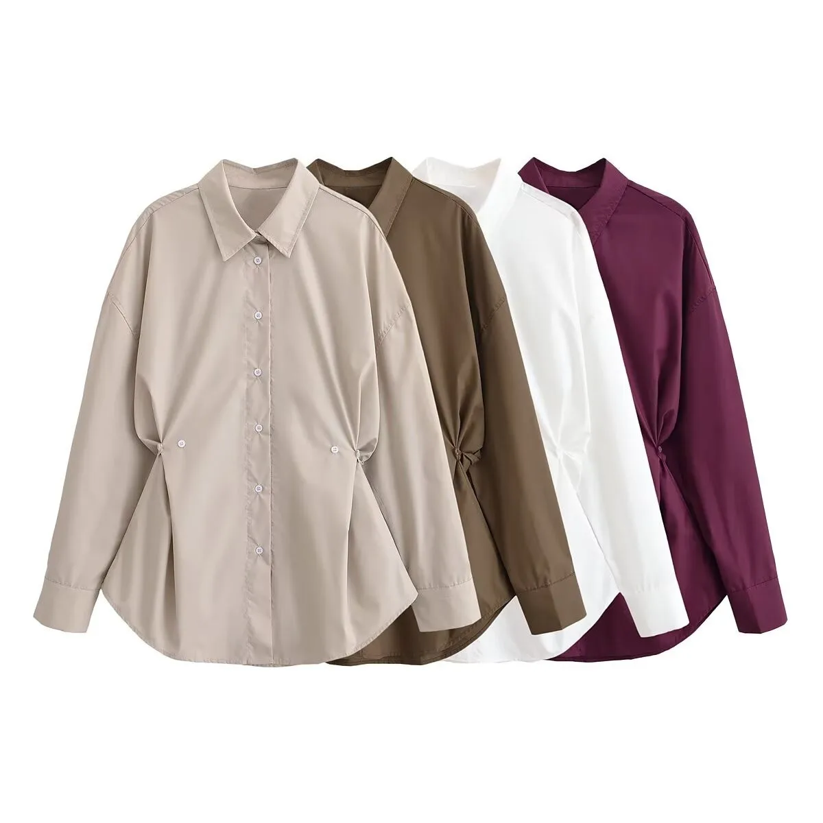 

PB&ZA2025 Autumn New Arrivals Women's Wear Adjustable Waist Lapel Long Sleeve Single-Breasted Stitching Loose Shirt