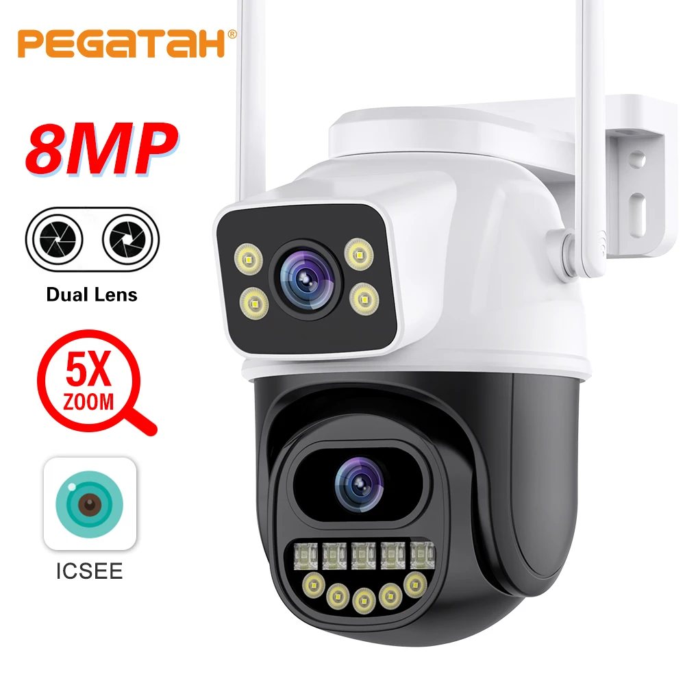 

PEGAISAH HD 4K 8MP WIFI PTZ IP-камера с двумя объективами Умный дом Ночное видение Обнаружение человека Открытая 4-мегапиксельная камера видеонаблюдения ICSEE