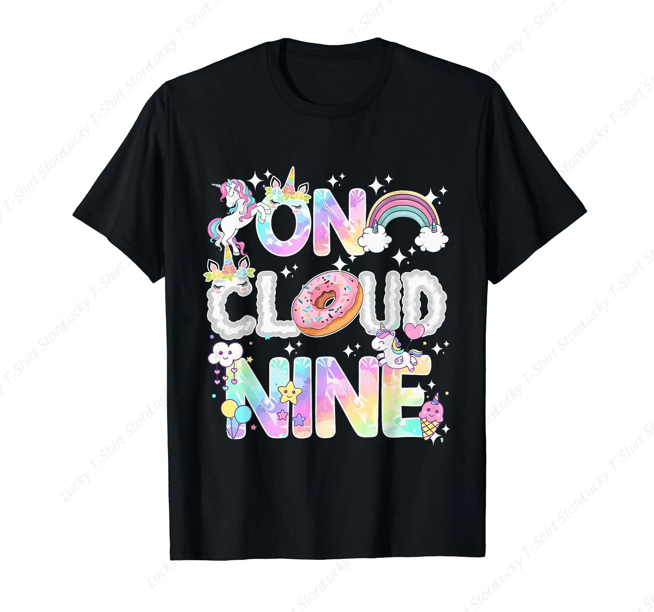 9 Year Old Birthday Decorations Rainbow On Cloud Nine 9th T-Shirt