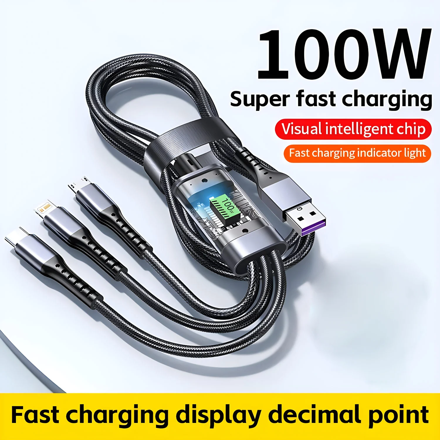 

3 IN 1 100W 6A Fast Charging Cable Fast Charger USB Type C Cable Micro USB Data Cable For iPhone 14 13 Samsung Huawei Xiaomi ﻿
