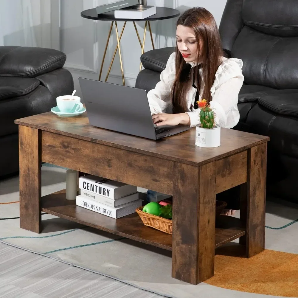 Coffee Table, Lift Top Coffee Table Wooden Center Tables with Hidden Compartment and Storage Shelf Wooden Lift Tabletop