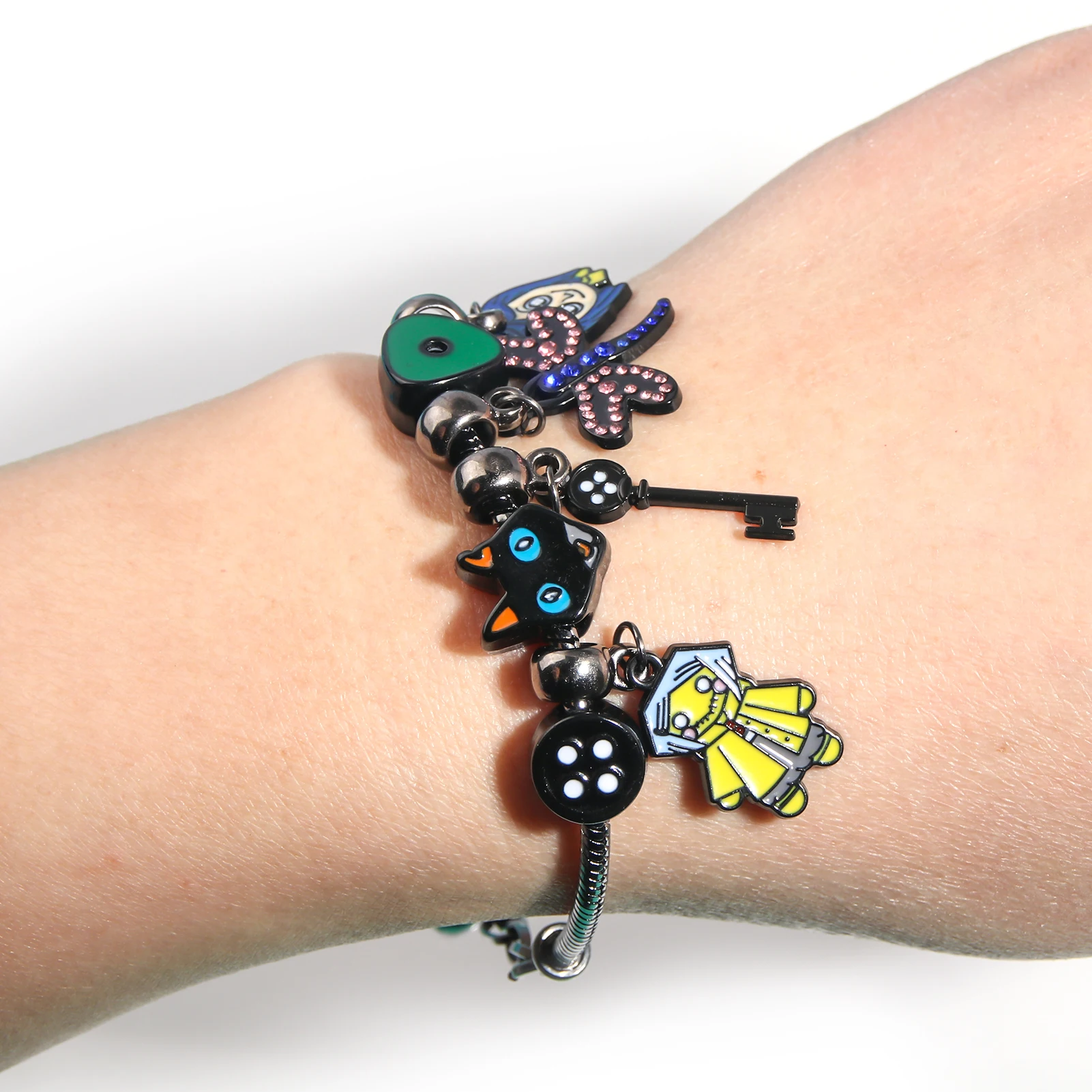 Horror Coraline DIY Charms Bracelet Key and Green Looking Stone Dragonfly Pendants Bangle for Women Men Cosplay Jewelry image 5