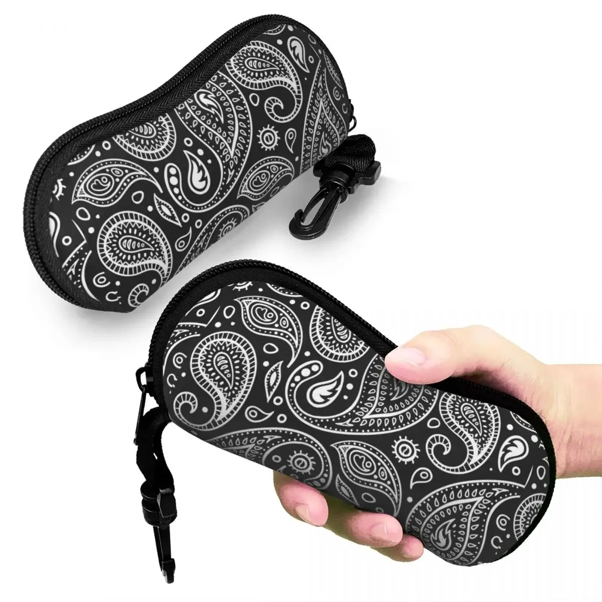 Bandana Paisley Pattern Glasses Case Travel Zipper Eyewear Storage Box Ins Eye Contacts 