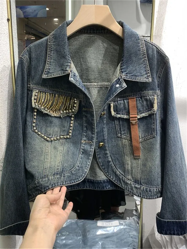 2024 Spring Autumn New Women's Vintage Korean Version Loose Fitting Denim Jacket Large Size Harajuku Jean Coat Female Outwear