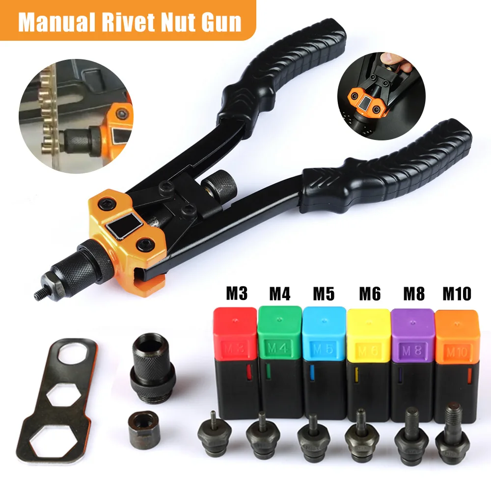 Manual Rivet Nut Gun, Home DIY Nut ​​Riveting Tools, M3 M4 M5 M6 M8 M10 Riveting Tools, Double Handle Cordless Riveting Machine