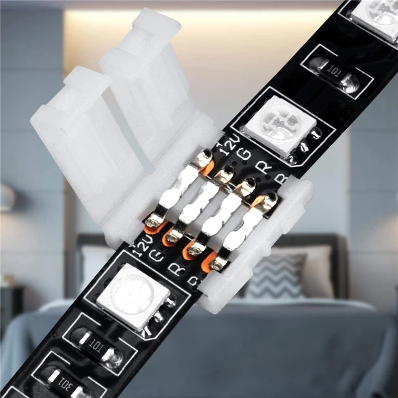 100 confezioni di connettori per strisce luminose a LED RGB a 4 pin Estensione terminale adattatore senza saldatura Gapless da 8 mm per strisce LED SMD 3528-ABQU