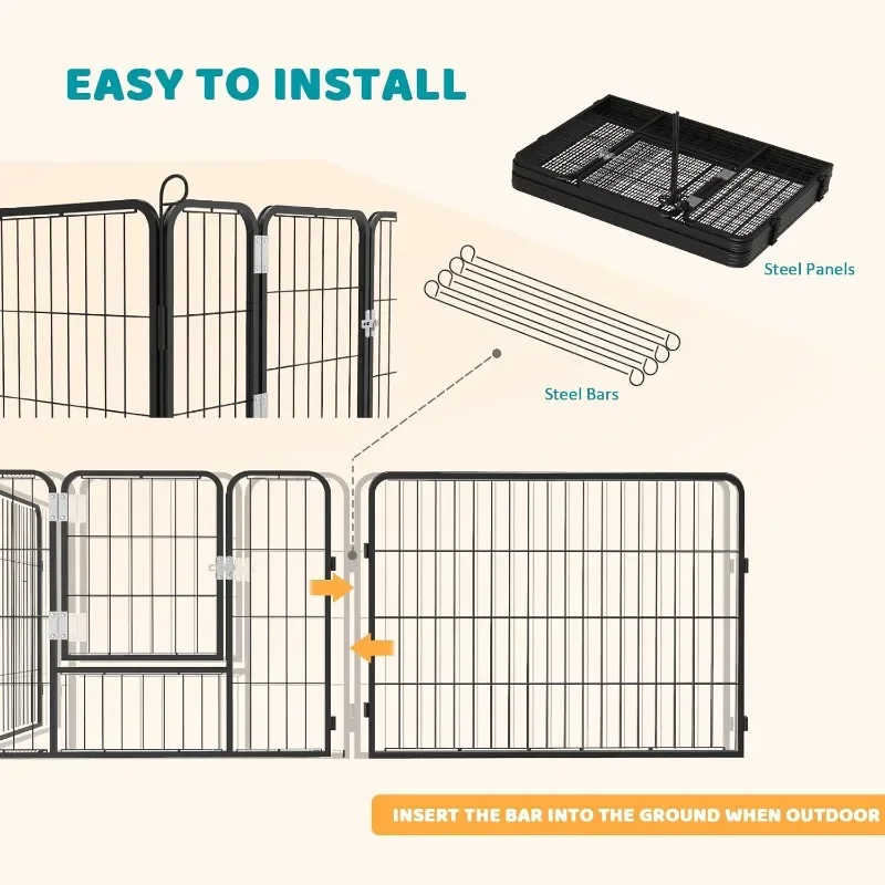 Heavy Duty Metal Dog Playpen for Medium/Small Animals with Doors, Pet Puppy Outdoor Playpen Pen for Outdoor, Indoor, RV, Yard