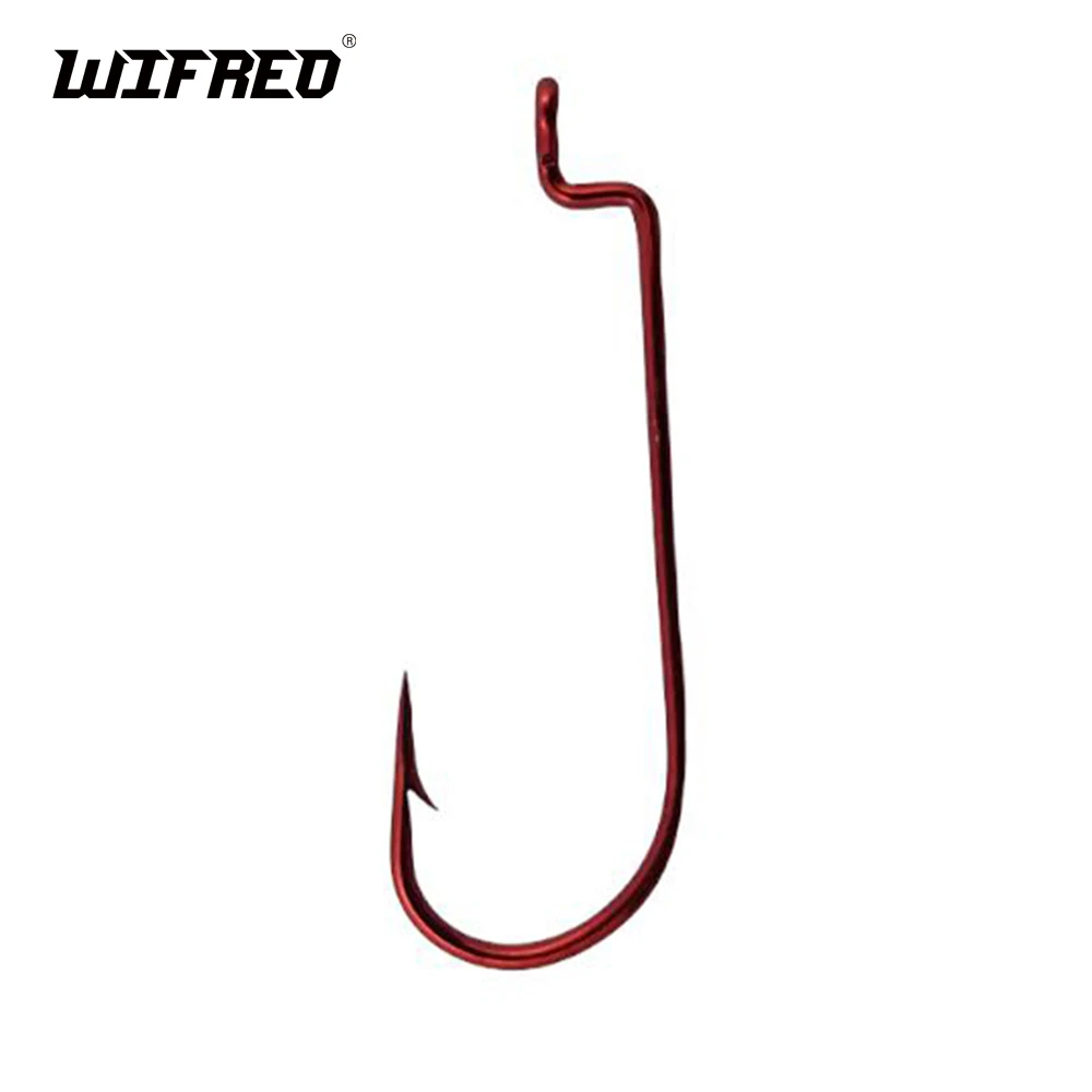 100PCS Red Narrow Crank J Bend Worm Fishing Hook for Carolina Rigs Soft Worm Bait Crankbait Bass Fishing Hooks 83209