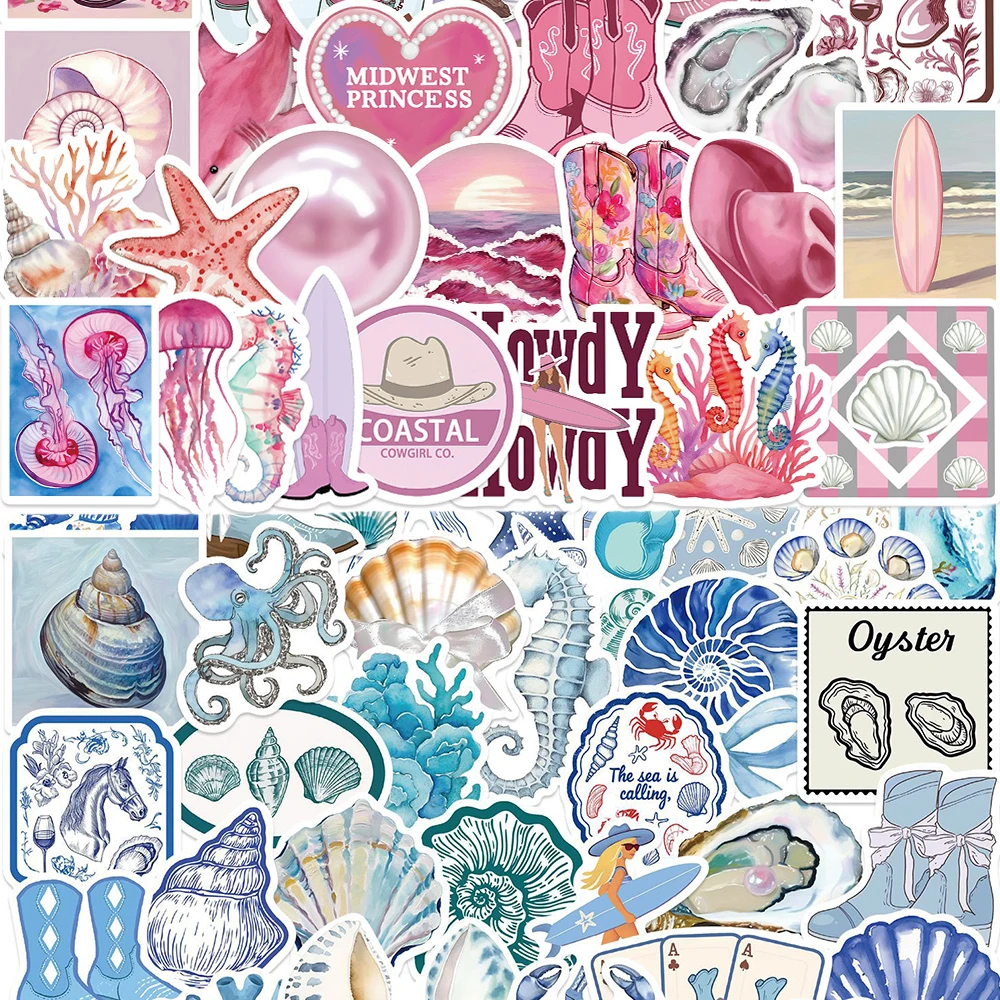 

10/30/50/100pcs Kawaii Beach Time Coastal Girl Stickers Cartoon Aesthetic Decals Luggage Laptop Phone Pink Blue Graffiti Sticker