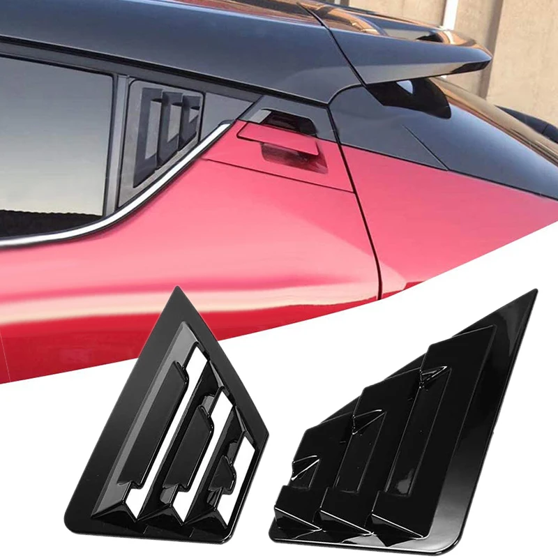 NEW-Bright Black Rear Triple-cornered Window Louver Shutter Cover Trim For Toyota C-HR CHR 2016 2017 2018 2019