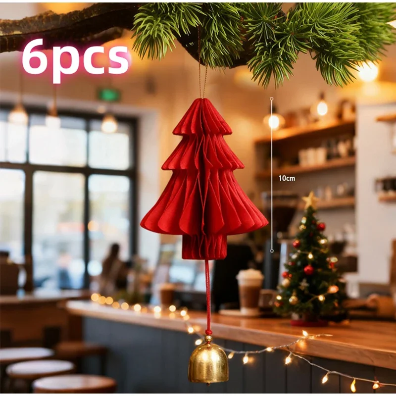 2/6 stücke Weihnachten Baum Waben Papier Glocke Tür Anhänger Festliche Atmosphäre Dekoration Weihnachten Ornamente Für Zuhause – Detail 1