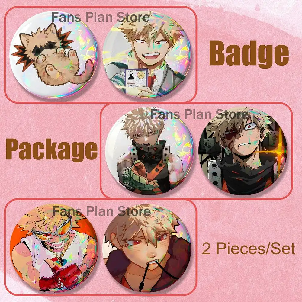 MHA My H-Hero K-Katsuki Bakugo 2-piece Set Enamel Pins Anime Badge Fashion Jewelry Accessories Round Snap-in Brooch On Backpack