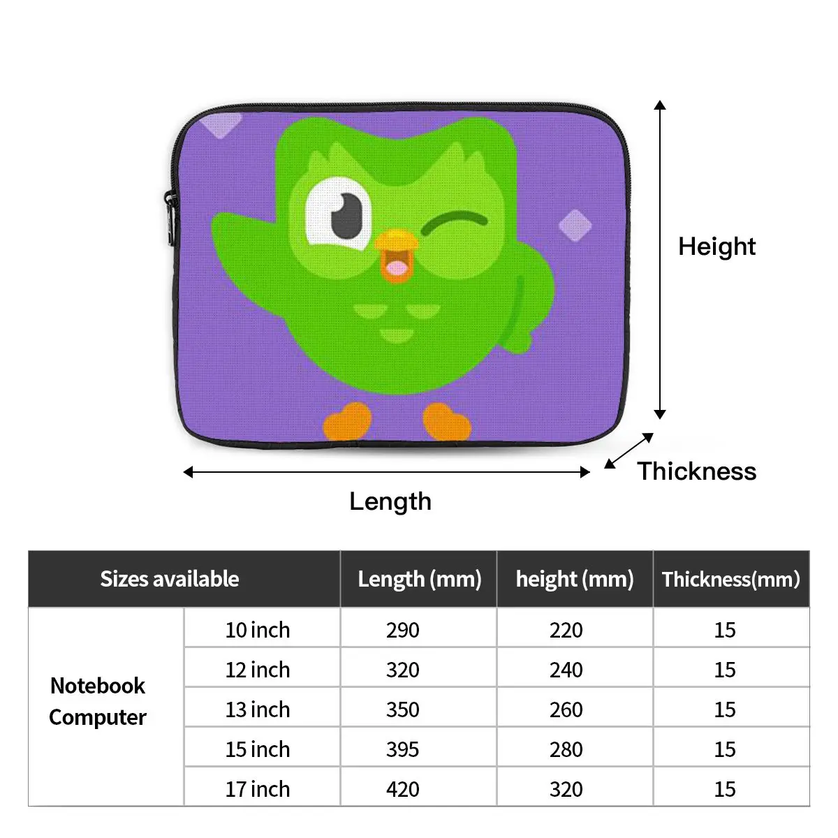 Duolingo Owl Duo Notebook Laptop Bag Case Pouch 10 12 13 15 17 Inch Notebook Sleeve Cover Bag Tablet Shockproof Case Bag