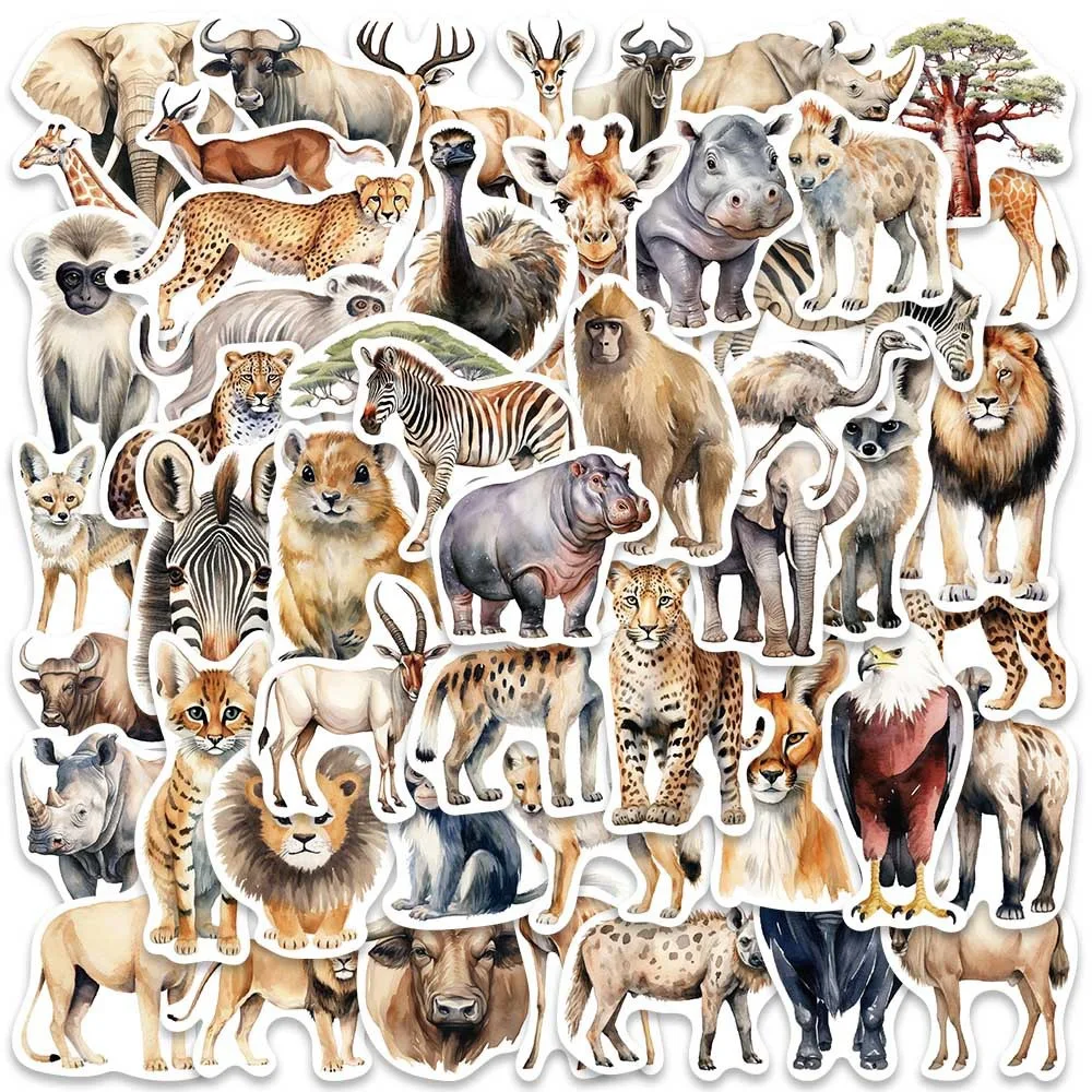 10/50PCS Cute African Jungle Zoo Wild Animal Stickers for Toy DIY Stationery Scrapbook Luggage Car Graffiti Decals Sticker