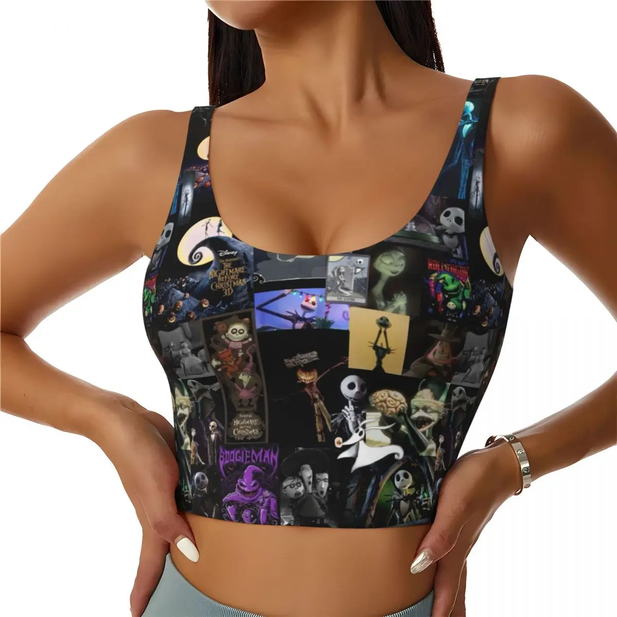 

Custom The Nightmare Before Christmas Halloween Jack Skeleton Workout Crop Tank Tops Women Running Sports Bras