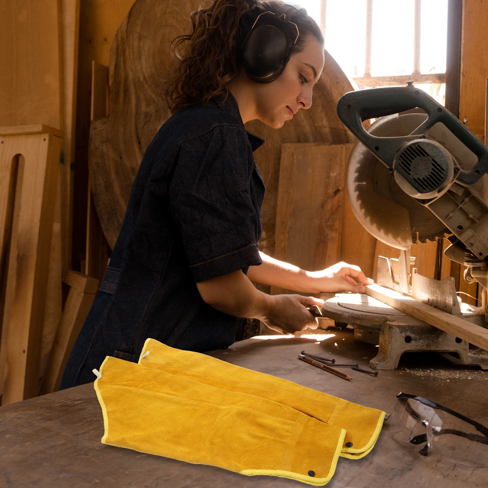 

Welding Protective Durable Arm Protection Anti scalding Tool Flame retardant Heat insulating Protective Oversleeves Cowhide
